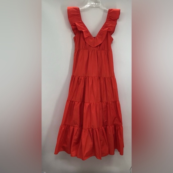 J Crew Ruffled Tiered Taffeta Maxi Dress Orange Red Resort Casual Size 00 - Picture 2 of 9